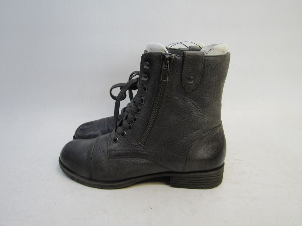 TaraM Womens Size 7 M Gray Leather Zip Laces Ankle Fashion Boots Bootie